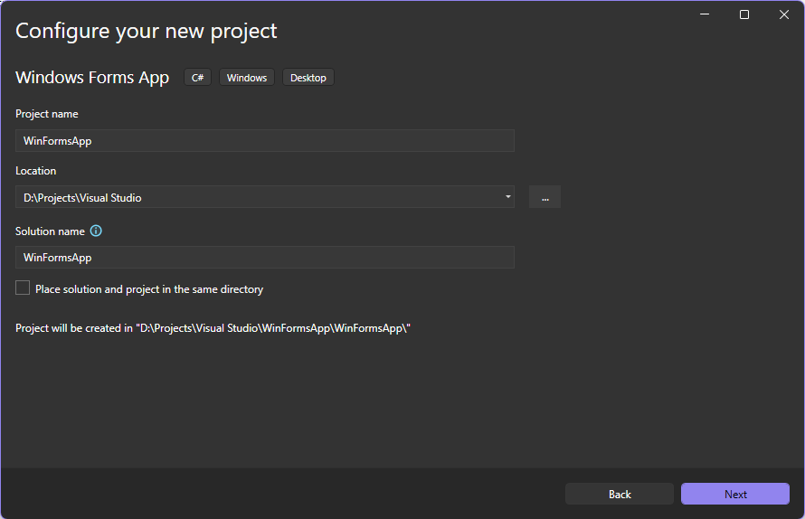 หน้าต่าง Configure your new project