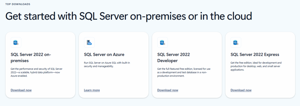 ตัวเลือกดาวน์โหลด Microsoft SQL Server 2022