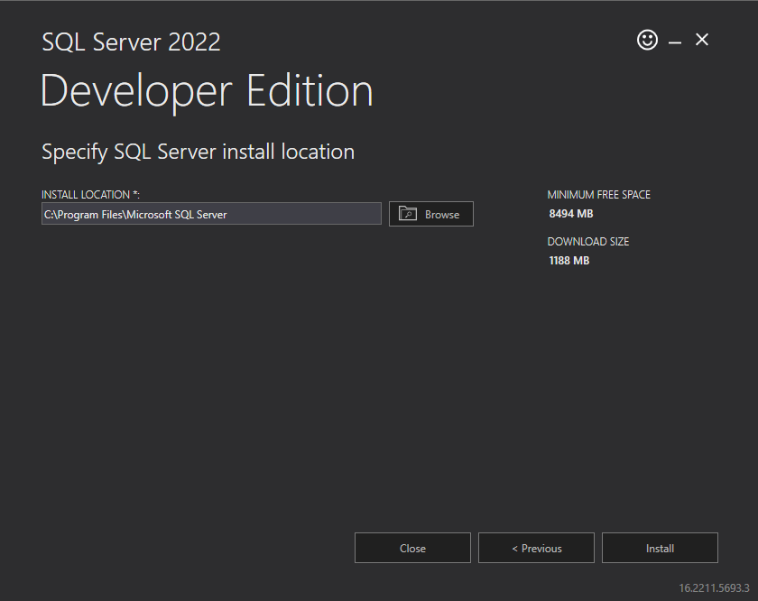 Specify SQL Server install location