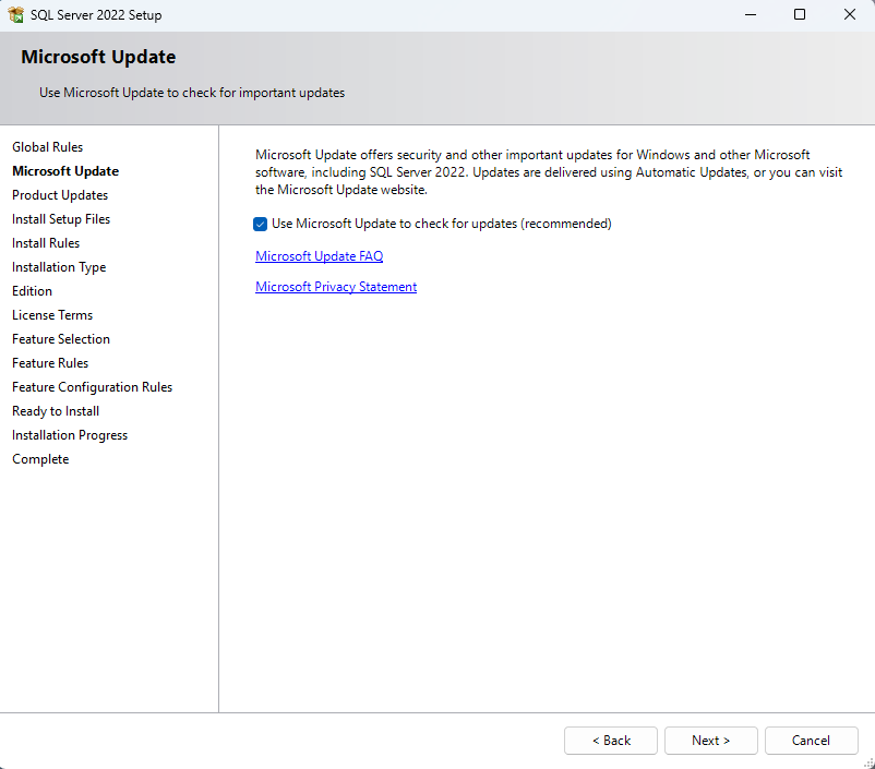 Use Microsoft Update to check for updates