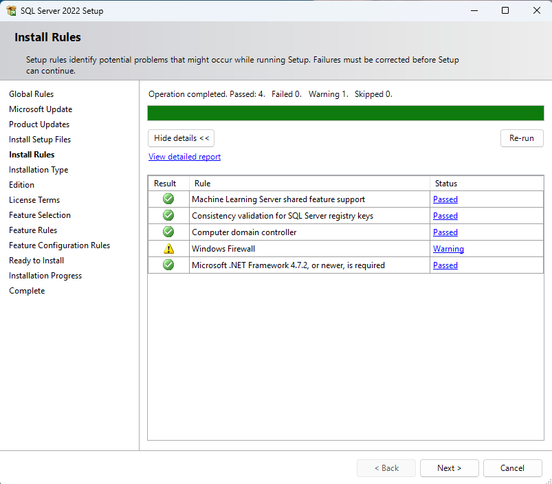 หน้าต่าง Install Rules