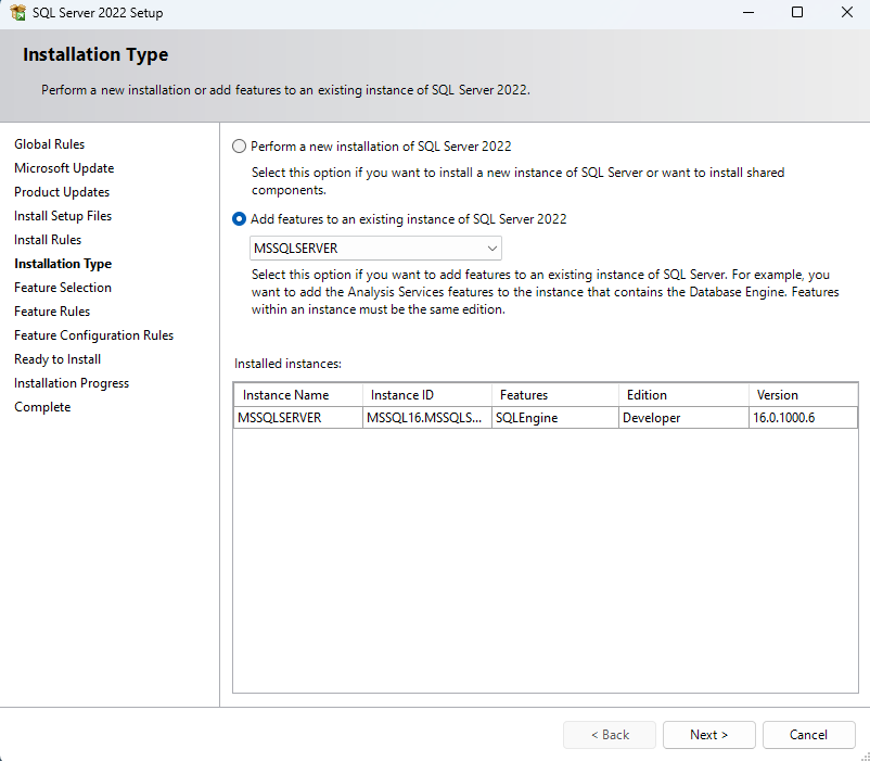 หน้าต่าง Installation Type