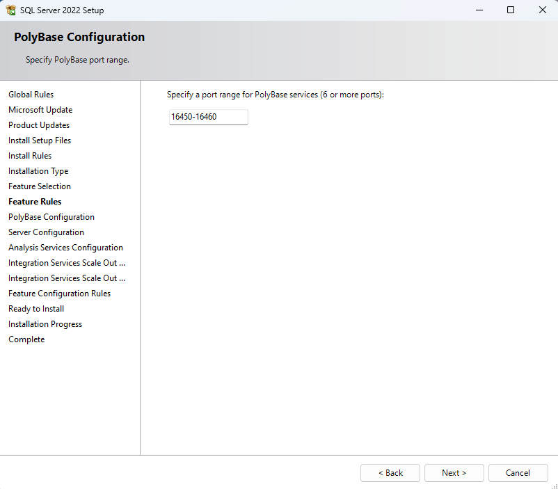 หน้าต่าง PolyBase Configuration
