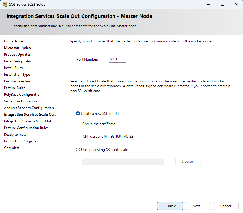 หน้าต่าง Integration Services Scale Out Configuration – Master Node