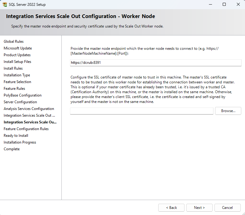 หน้าต่าง Integration Services Scale Out Configuration – Worker Node