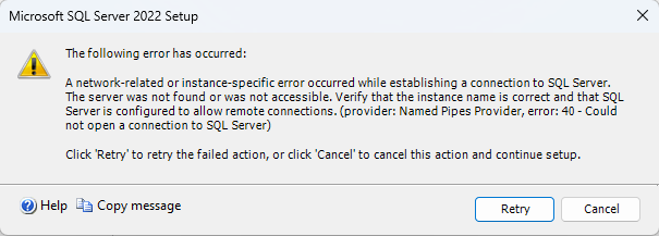 ปัญหาติดตั้ง Sql Server ไม่สำเร็จ
