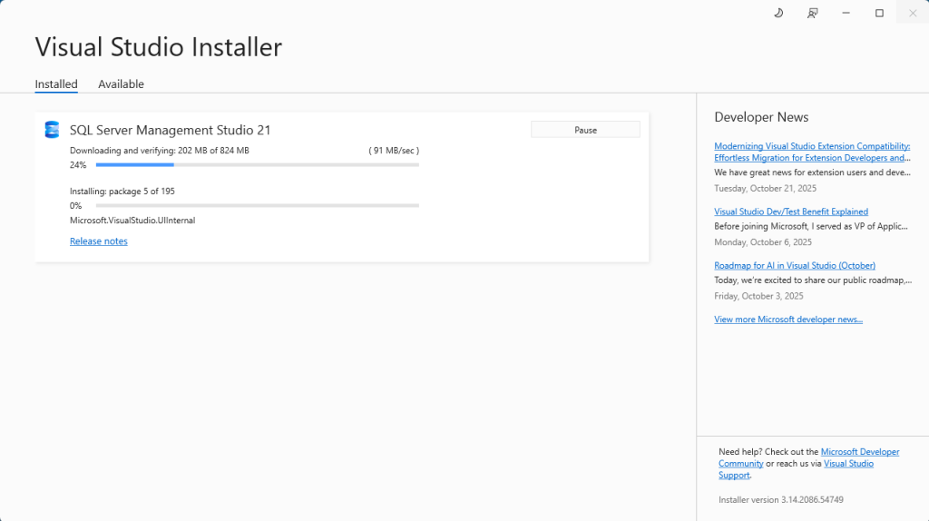 กระบวนการติดตั้ง SQL Server Management Studio 21