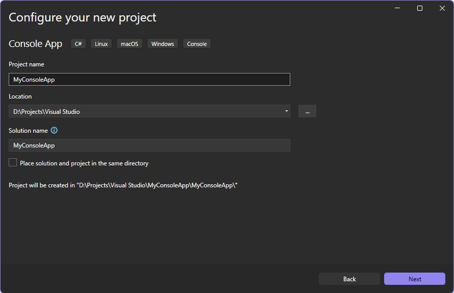 หน้าต่าง Configure your new project