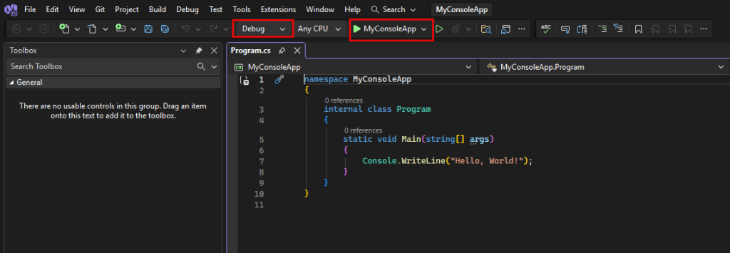 รัน Console App ด้วยการคลิกปุ่มผ่าน Visual Studio