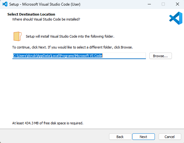 เลือกโฟลเดอร์ที่จะติดตั้ง Visual Studio Code