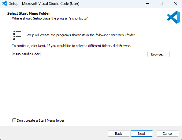 หน้า Select Start Menu Folder