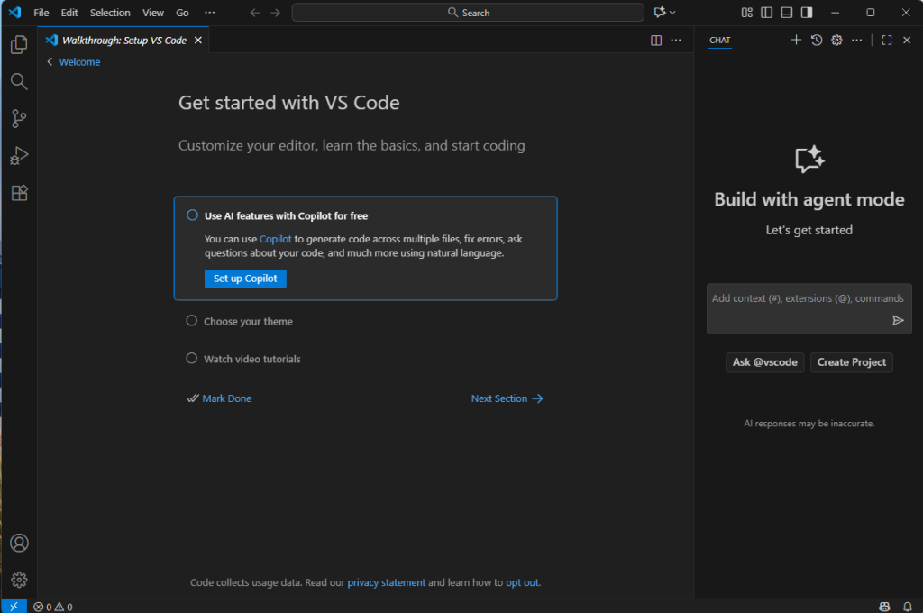 หน้าจอ Get started with VS Code