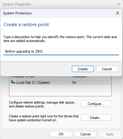 Create a restore point