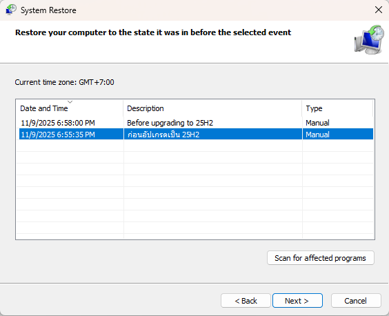 Restore your computer to the state it was in before the selected event