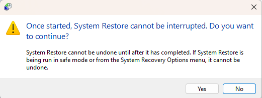 ข้อความแจ้งเตือนก่อน Restore