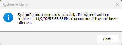 Restore completed successfully