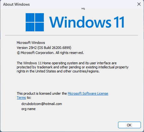 ภาพหน้าต่าง About Windows ที่แสดงเวอร์ชันปัจจุบันของ Windows