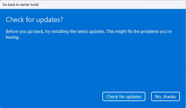 วิธี Downgrade Windows 11 - หน้าจอ Check for updates
