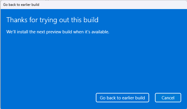 หน้าจอ Thanks for trying out this build