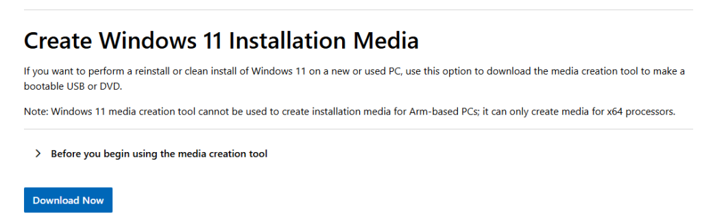 ภาพหน้าดาวน์โหลดซอฟต์แวร์ Windows 11 ของ Microsoft