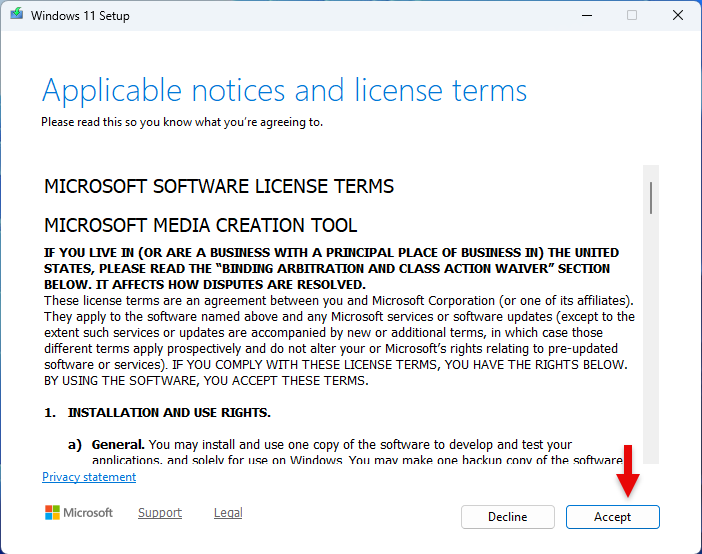 ภาพหน้าจอ Applicable notices and license terms