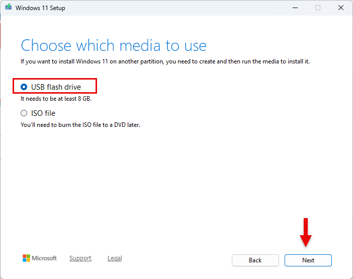 วิธีสร้าง USB ติดตั้ง Windows 11 - หน้าจอเลือก USB flash drive