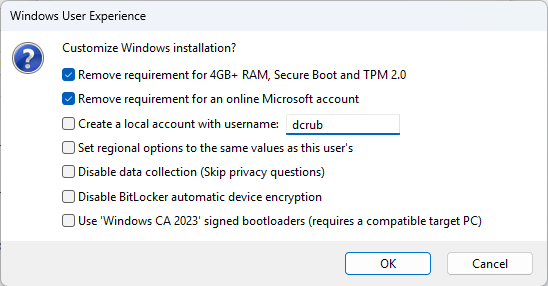 วิธีสร้าง USB ติดตั้ง Windows 11 - ภาพแสดงการตั้งค่า Windows User Experience