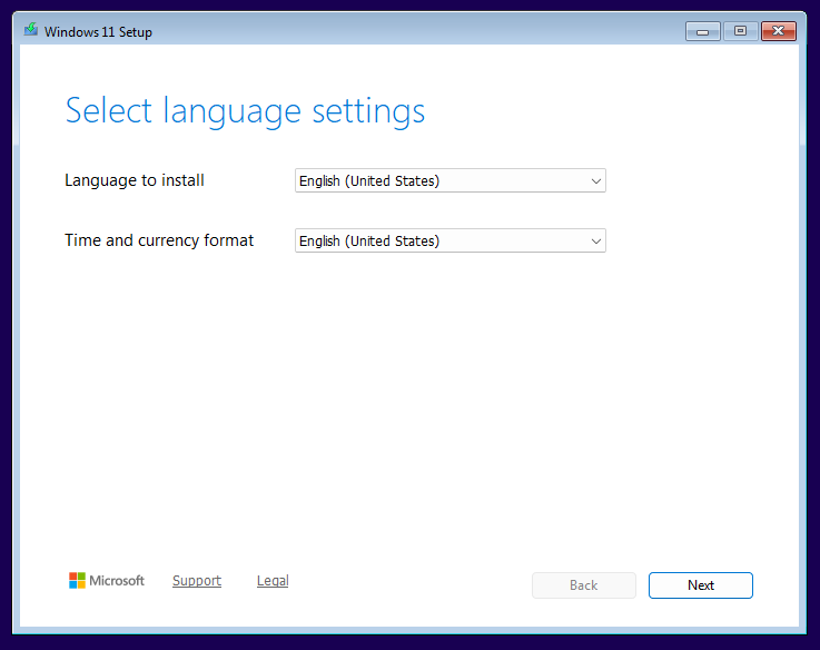 วิธีลง Windows 11 แบบ Clean Install - หน้าจอเลือกภาษาและรูปแบบเวลา