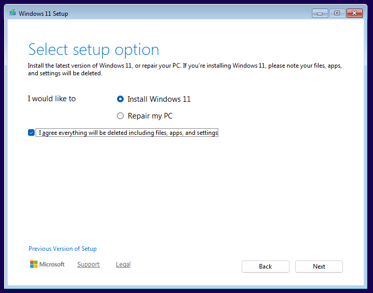 ภาพแสดงหน้า Select setup option