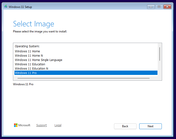 ภาพหน้าจอเลือกเวอร์ชัน Home หรือ Pro