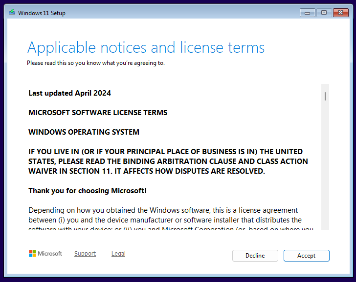 หน้าจอ Applicable notices and license terms