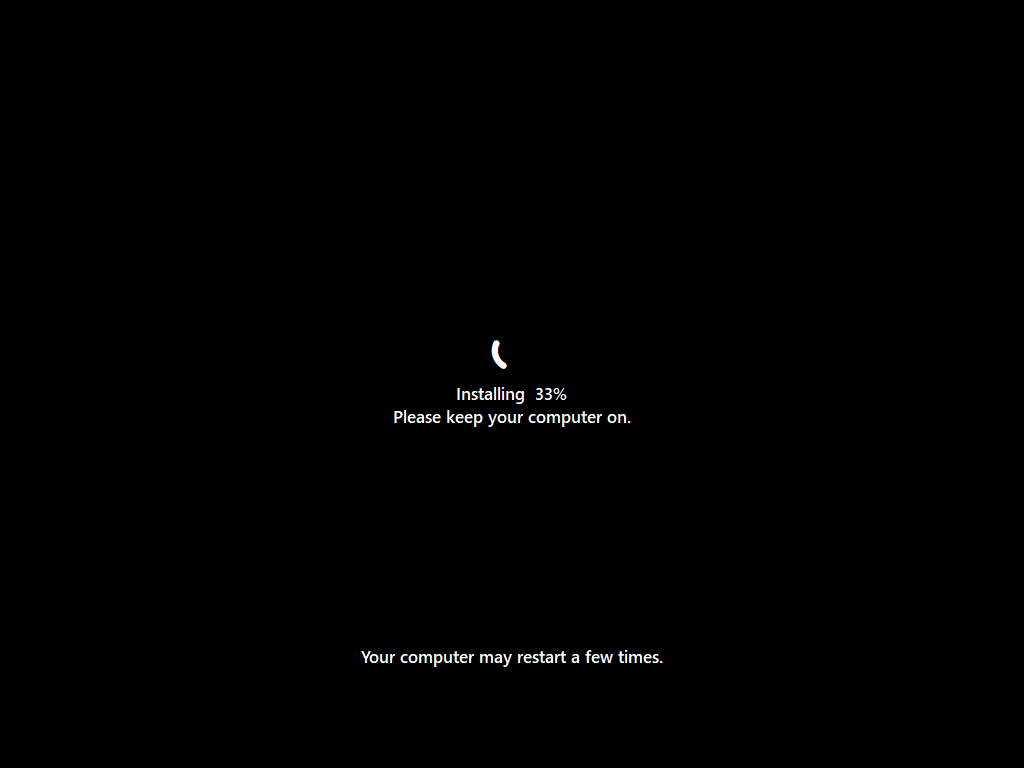 หน้าจอแสดงความคืบหน้าการติดตั้ง Windows ก่อนเข้าสู่ขั้นตอนการตั้งค่า