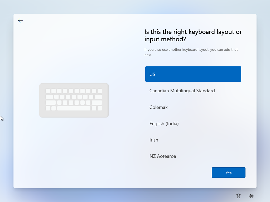ภาพแสดงหน้าเลือก Keyboard layout