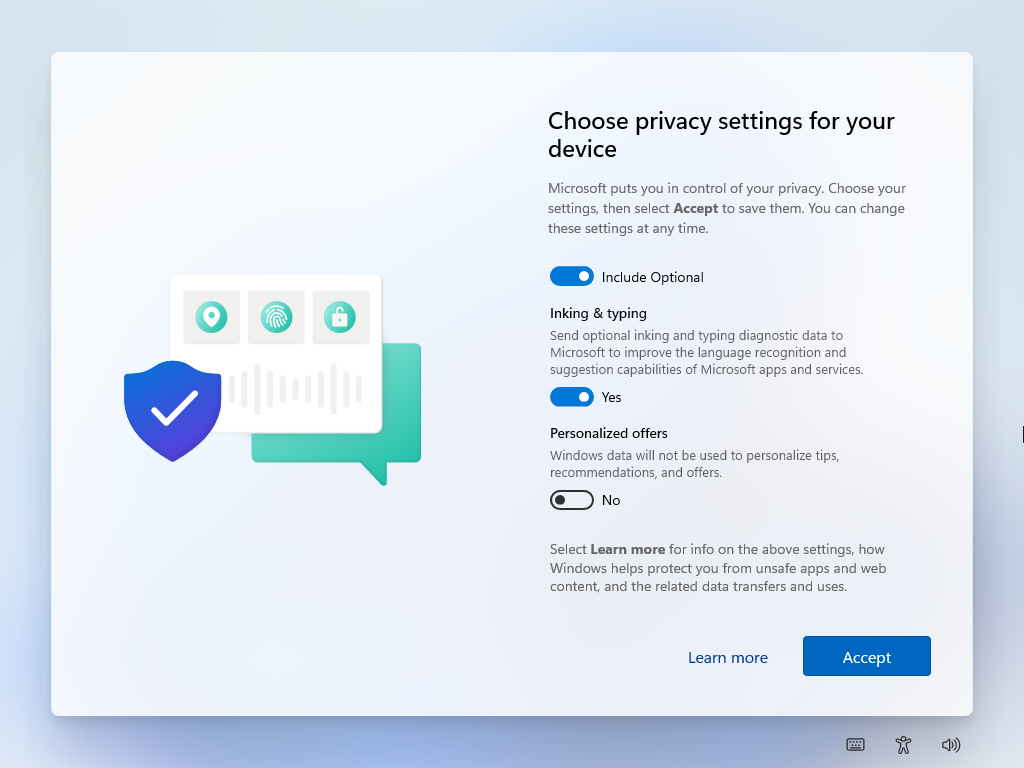 หน้าจอ Choose privacy setting for your device