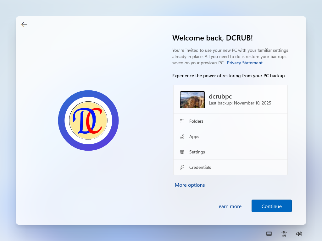 หน้าจอ Welcome back