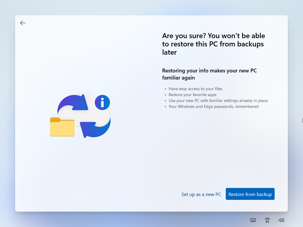 หน้าจอยืนยัน Set up as a new PC