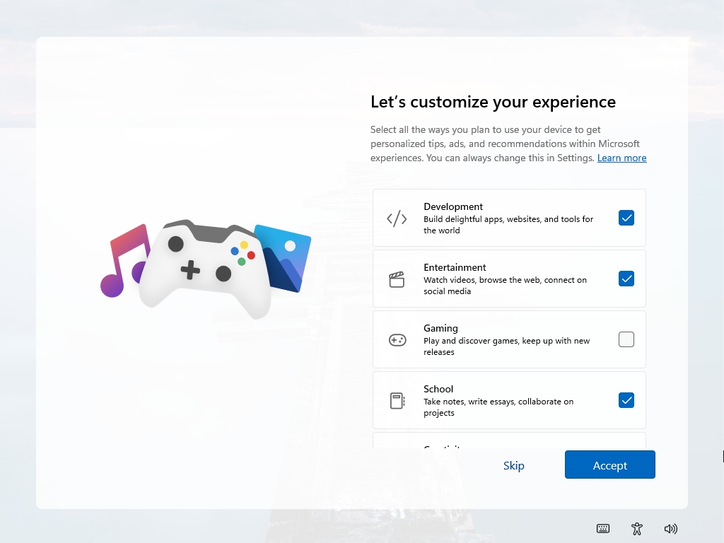 ภาพหน้าจอ Let's customize your experience