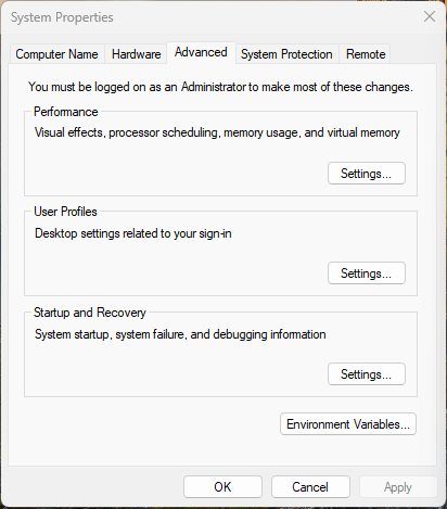 วิธีแก้ปัญหา Windows 11 ช้า - ภาพหน้าจอ System Properties