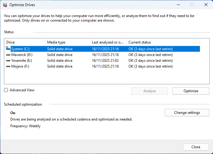 ภาพหน้าจอ Drive Optimization