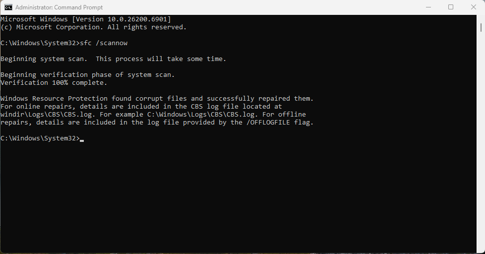 ภาพหน้าจอการทำ System File Integrity Check