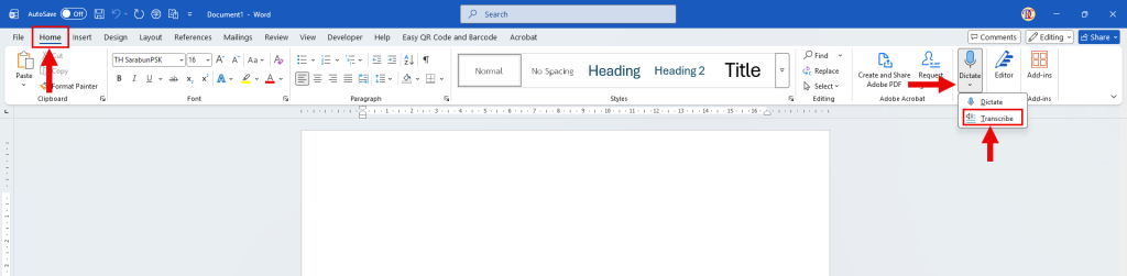 การเรียกใช้งานคำสั่ง Transcribe