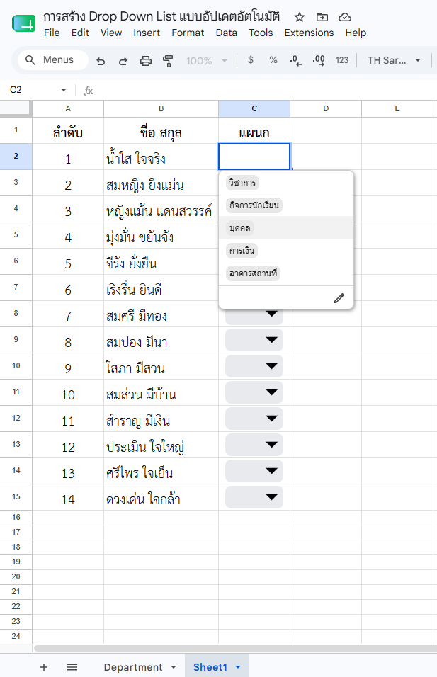 ผลลัพธ์จากการสร้าง Drop Down List ครั้งแรก